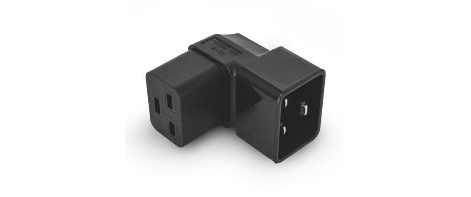 Alpha Elettronica Netzadapter C20 zu C19 – frontal gewinkelt, 90° – Schwarz