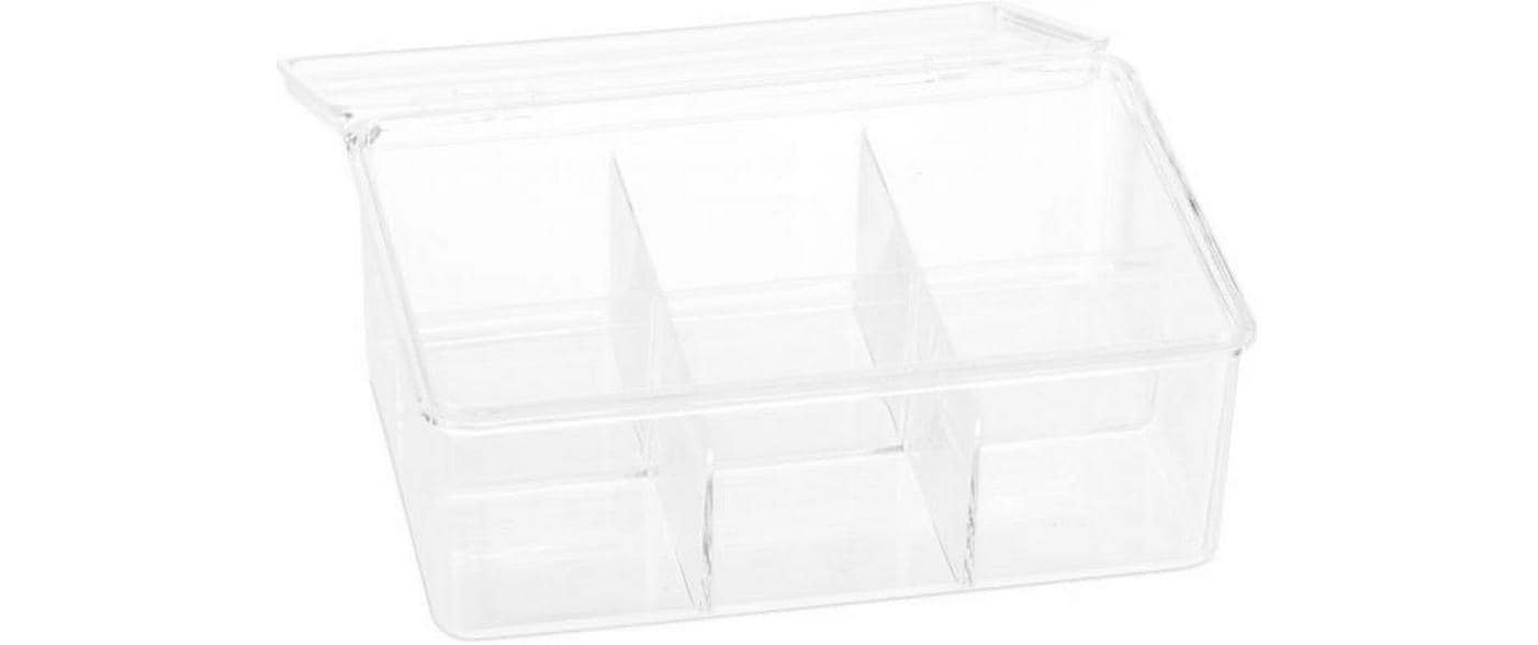 Relaxdays Teebeutelbox Kunststoff, 6 Fächer, 21,5 × 14,5 × 9 cm, transparent