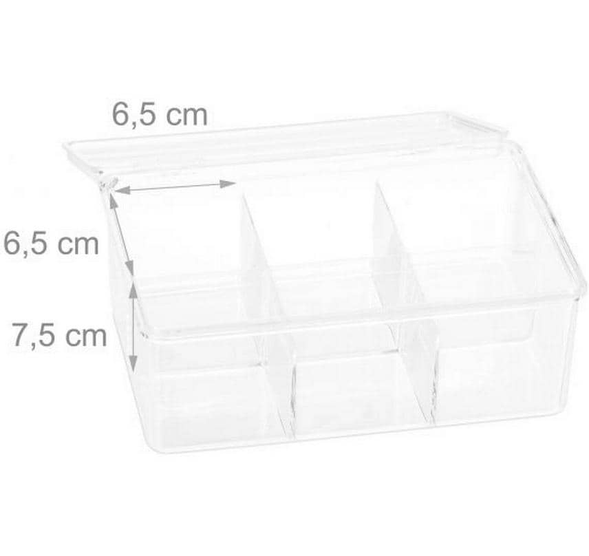 Relaxdays Teebeutelbox Kunststoff, 6 Fächer, 21,5 × 14,5 × 9 cm, transparent