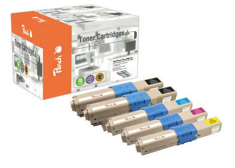 Peach Toner-Multipack – BK/C/M/Y, schwarz 2200, C/M/Y 1500 Seiten – für OKI C301DN/C321DN/MC332DN und andere