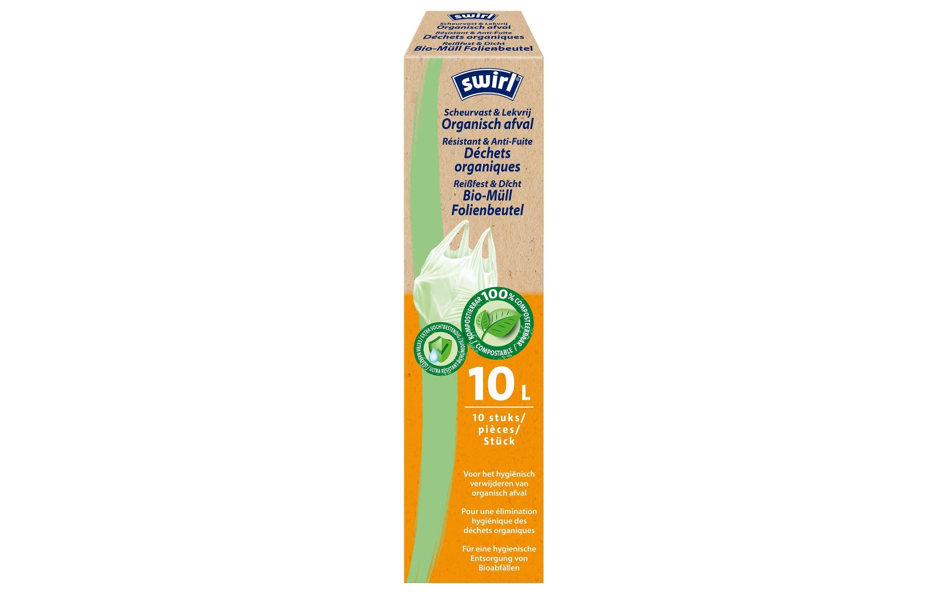 Swirl Kehrichtsack – 10 l, mit Zugband, PE, weiss, 400 × 540 mm, 10 Stk