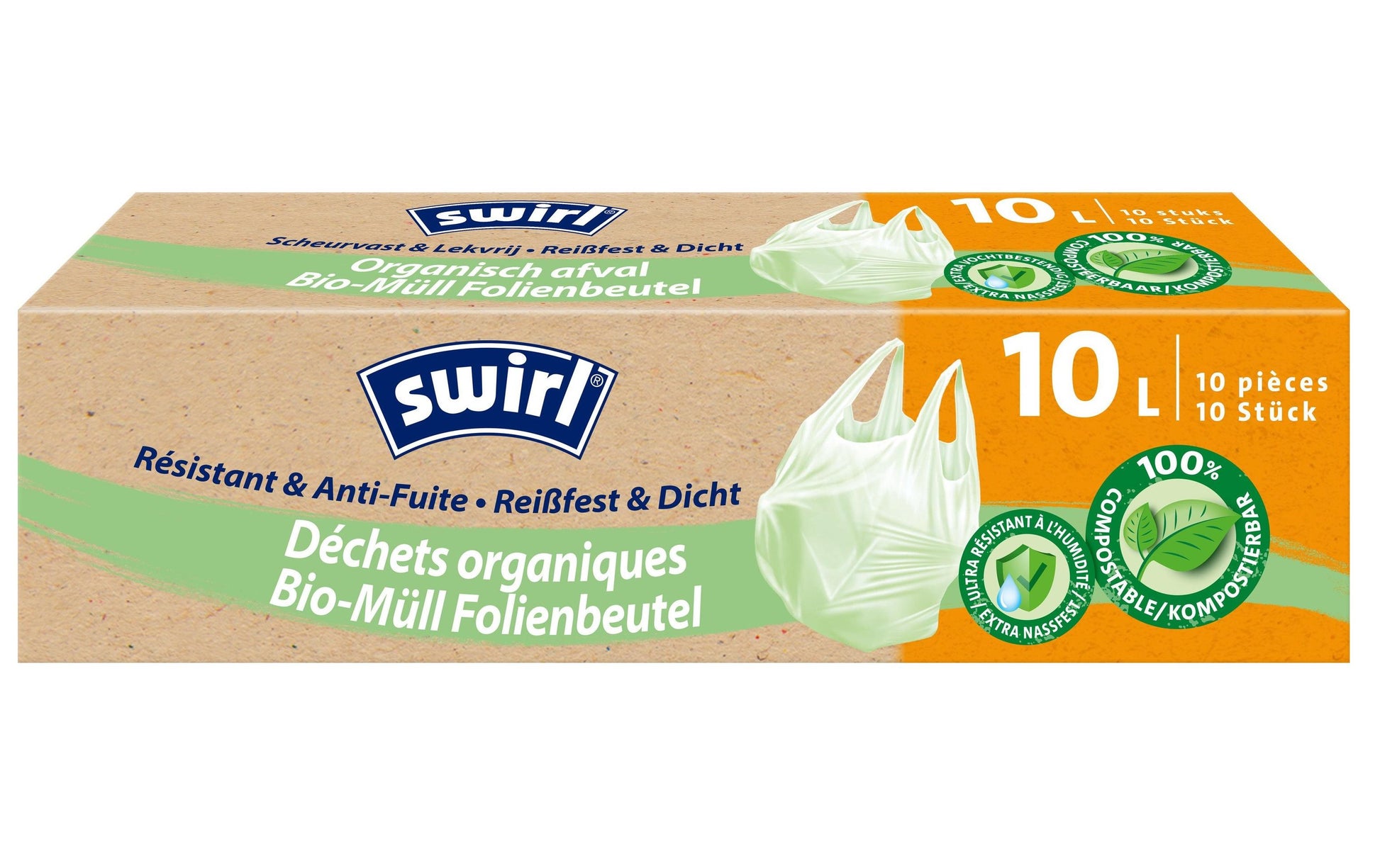 Swirl Kehrichtsack – 10 l, mit Zugband, PE, weiss, 400 × 540 mm, 10 Stk