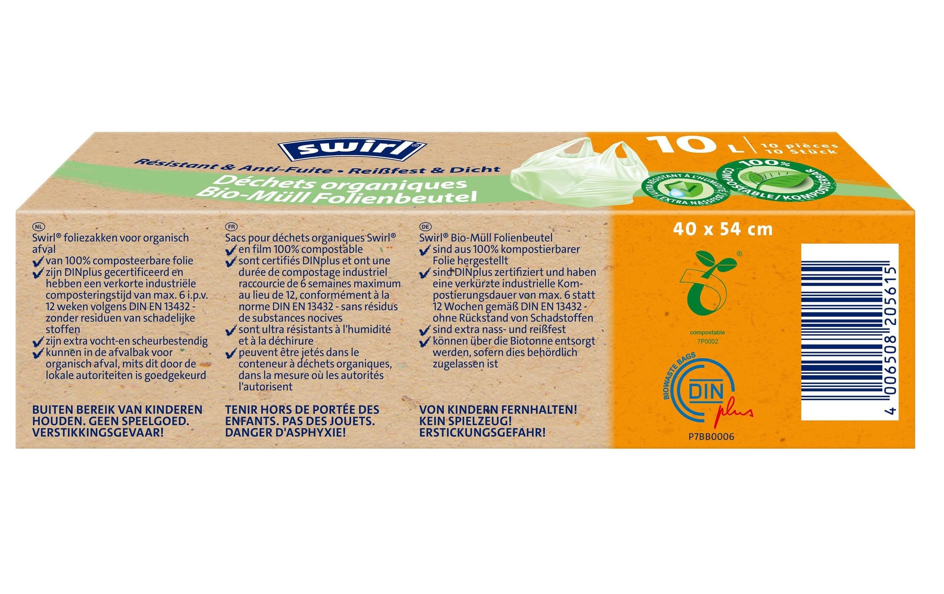Swirl Kehrichtsack – 10 l, mit Zugband, PE, weiss, 400 × 540 mm, 10 Stk