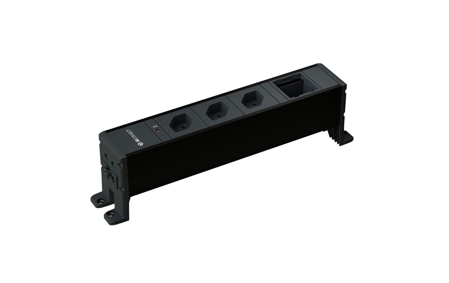 Max Hauri AG CUBO Tischsteckdosenleiste, 3×T13, Tisch/Bank, 328,4×54×54 mm – Schwarz