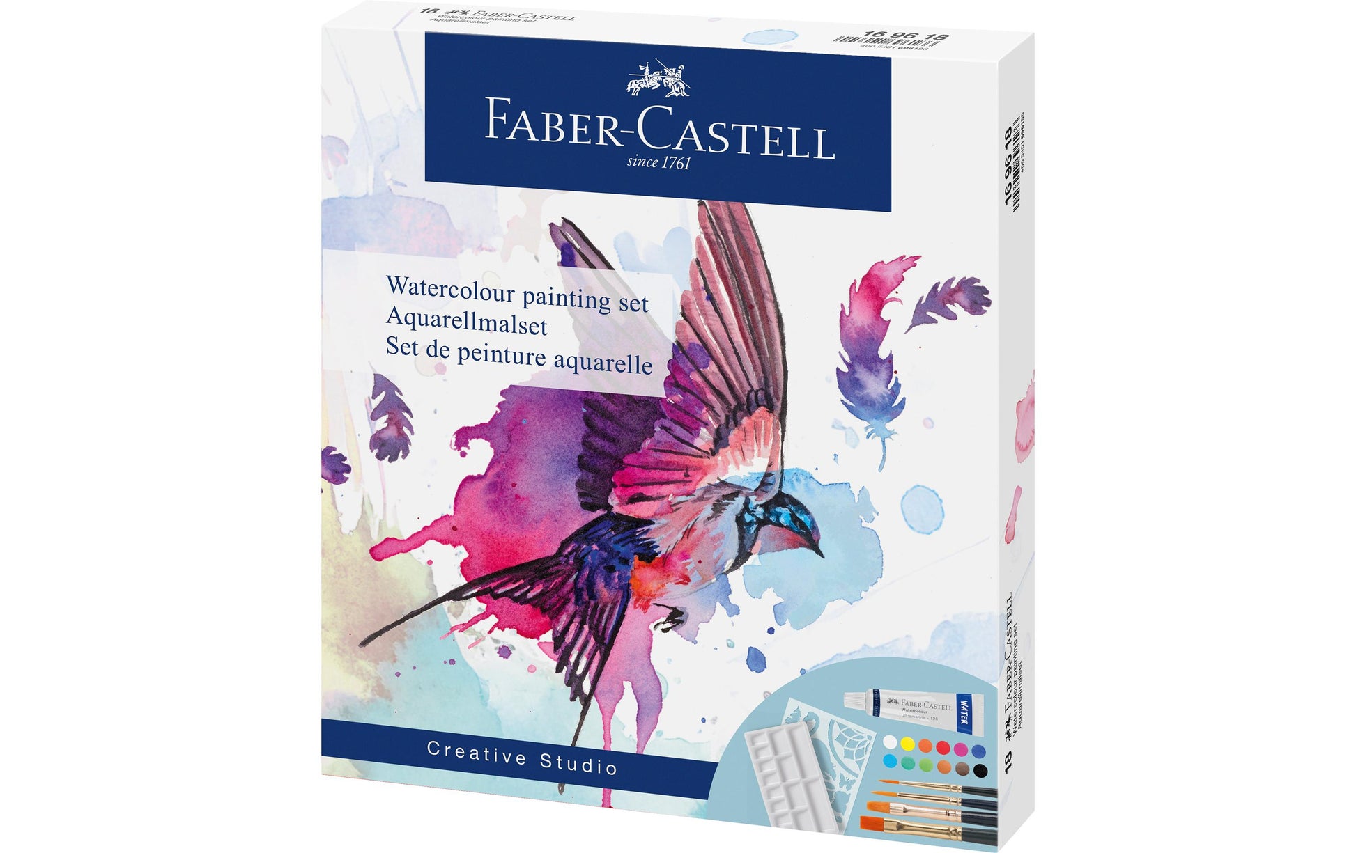 Faber-Castell Creative Studio Aquarellfarben – Mehrfarbig – 12 Farben (12×5 ml) – 4 Pinsel