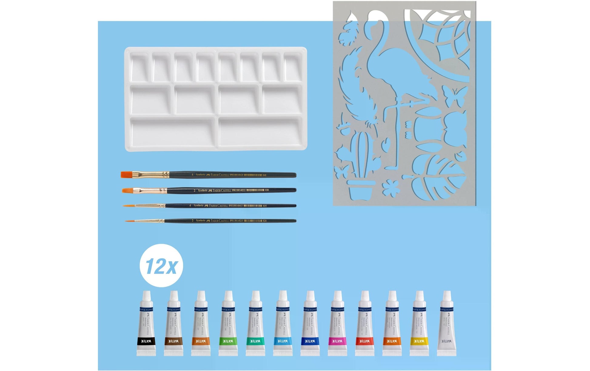Faber-Castell Creative Studio Aquarellfarben – Mehrfarbig – 12 Farben (12×5 ml) – 4 Pinsel