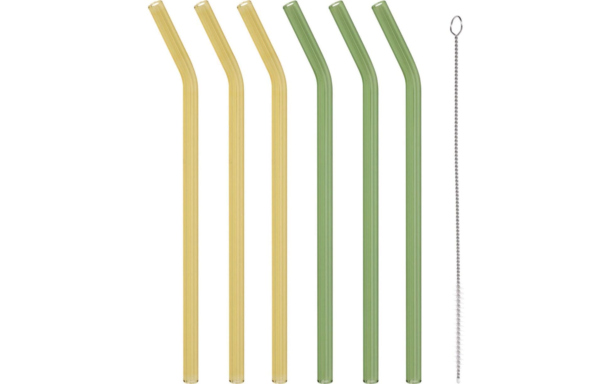Furber. Trinkhalme – 19 cm, Glas, Grün, 6 Stk., inkl. Bürste