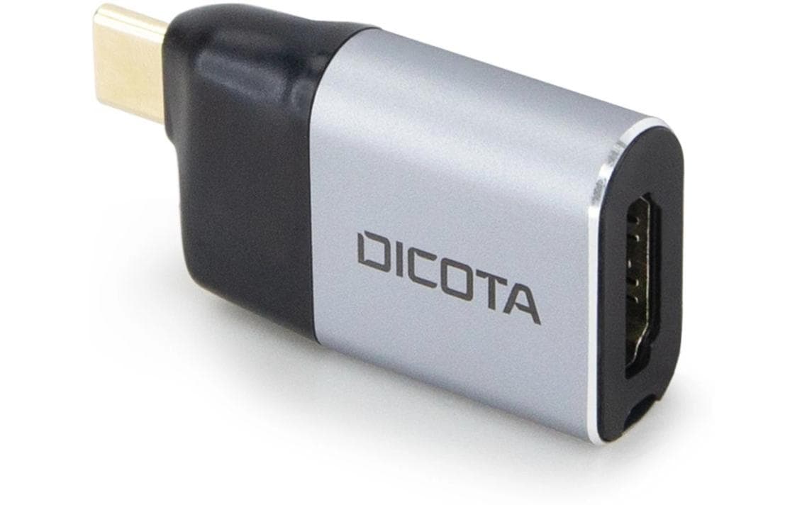 DICOTA D32047 USB-C-zu-HDMI-Adapter – 4K (3840 × 2160) @ 60 Hz, PD 100 W, Metall, Schwarz/Silber
