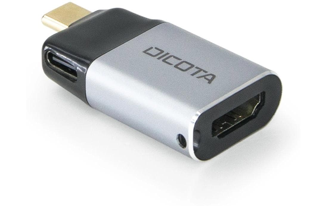 DICOTA D32047 USB-C-zu-HDMI-Adapter – 4K (3840 × 2160) @ 60 Hz, PD 100 W, Metall, Schwarz/Silber