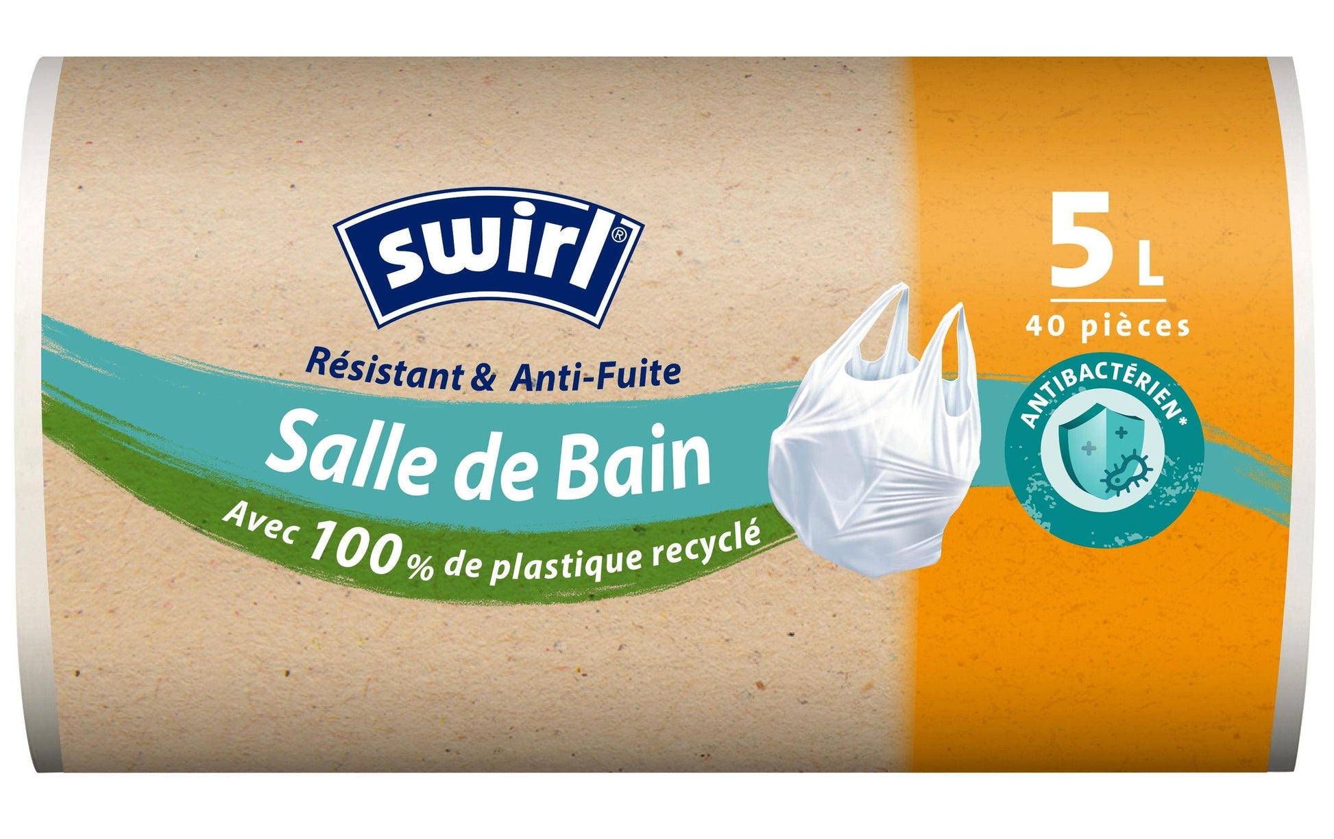 Swirl Kehrichtsack – 5 l, mit Zugband, PE, weiss, 330 × 360 mm, 40 Stk