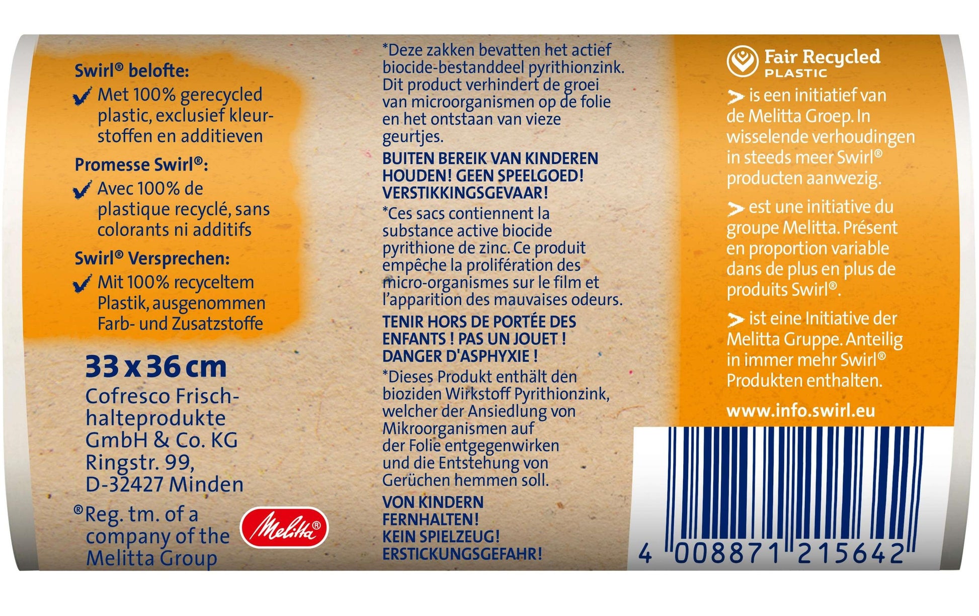 Swirl Kehrichtsack – 5 l, mit Zugband, PE, weiss, 330 × 360 mm, 40 Stk