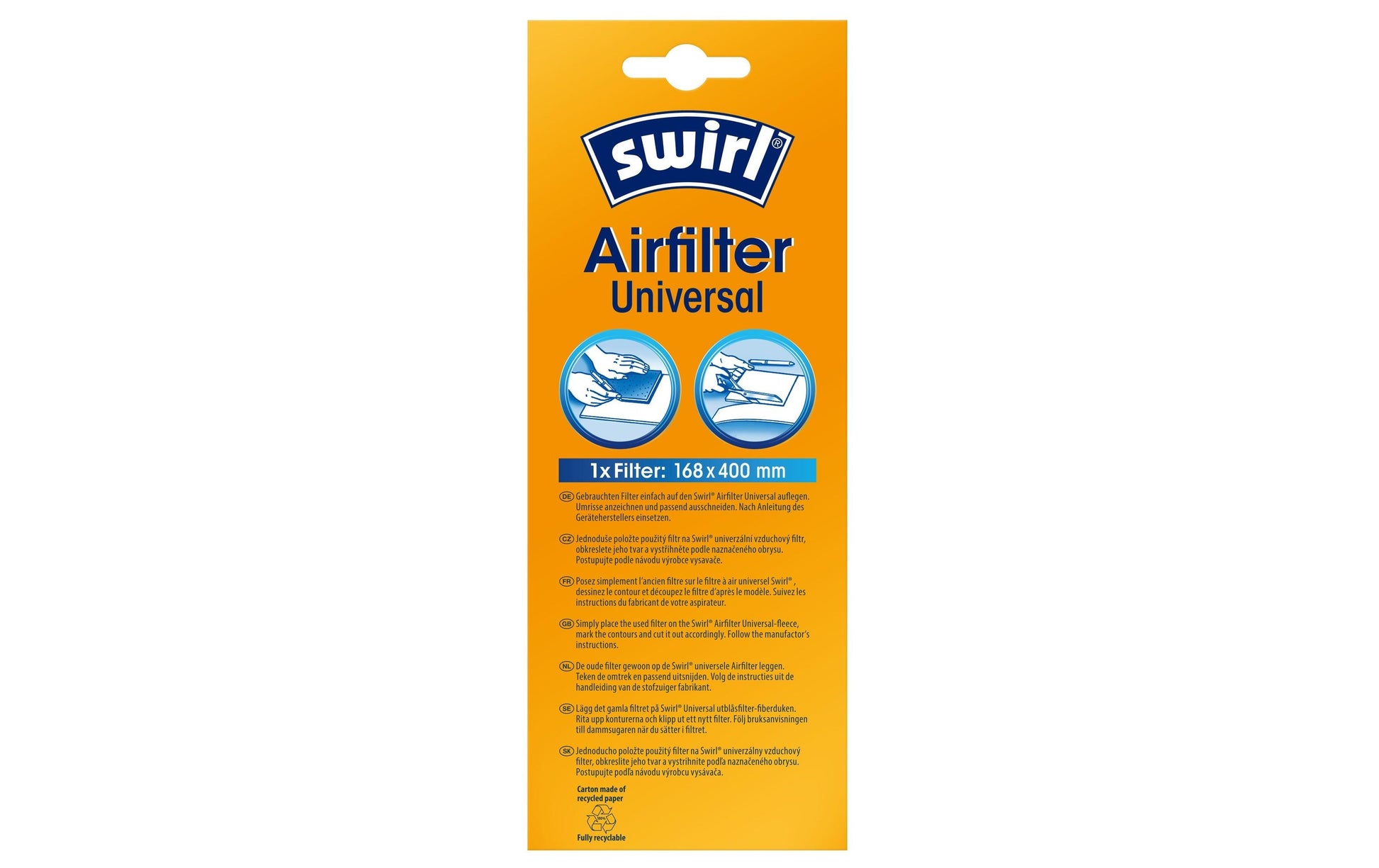 Swirl Universal Staubsaugerfilter – für alle Staubsauger – 168 × 400 mm – 1 Stück – Weiss