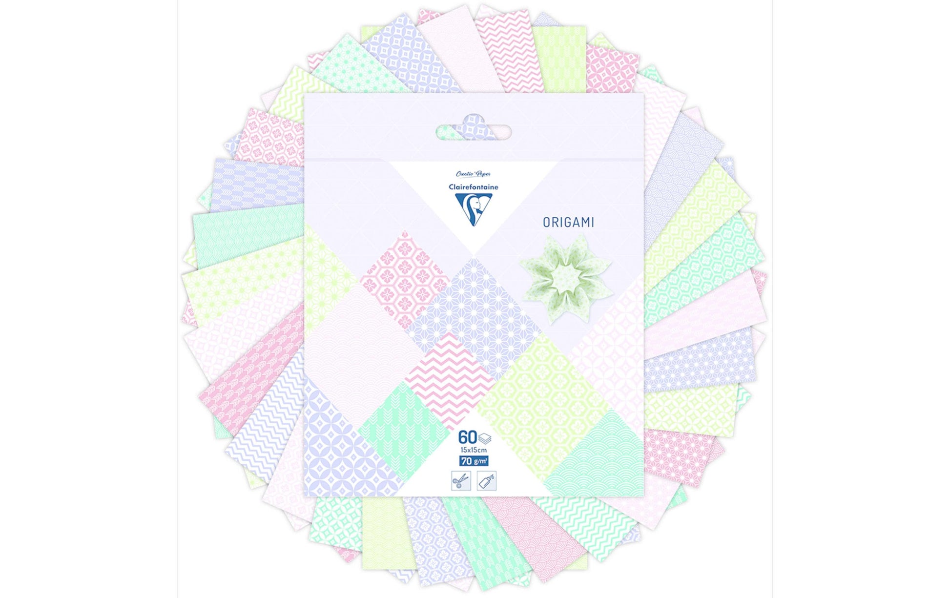 Clairefontaine Origamipapier Frühling – 15 × 15 cm, mehrfarbig, 70 g/m² – 60 Blatt