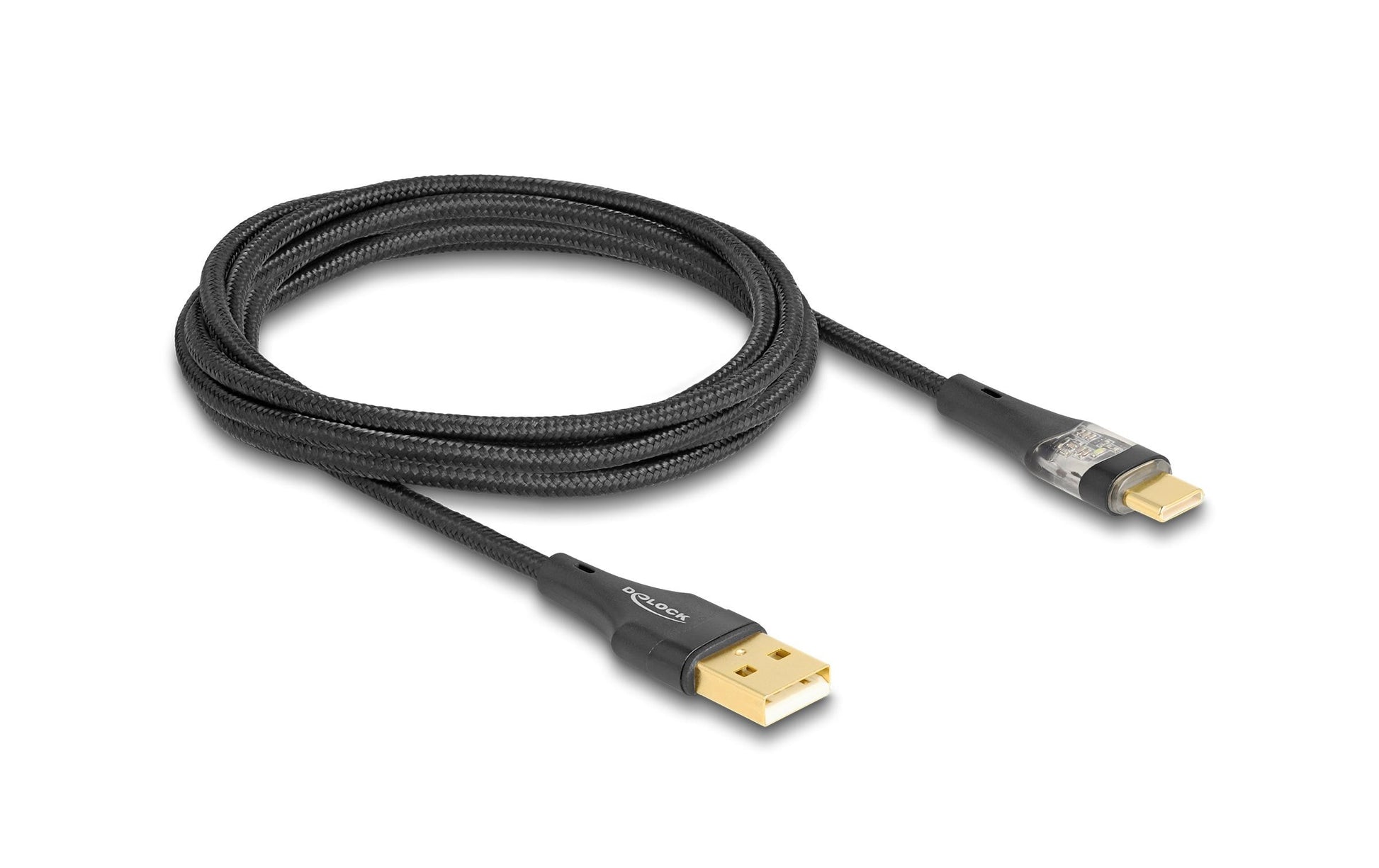 DeLOCK USB-A auf USB-C Kabel – USB 2.0 (480 Mbit/s) – 2 m – PD 60 W – Textilmantel – Schwarz
