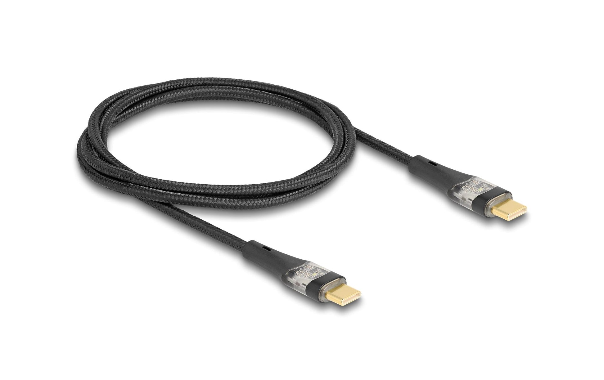 DeLOCK USB-C auf USB-C Kabel – USB 2.0 (480 Mbit/s) – 1 m – PD 100 W – Textilmantel – Schwarz