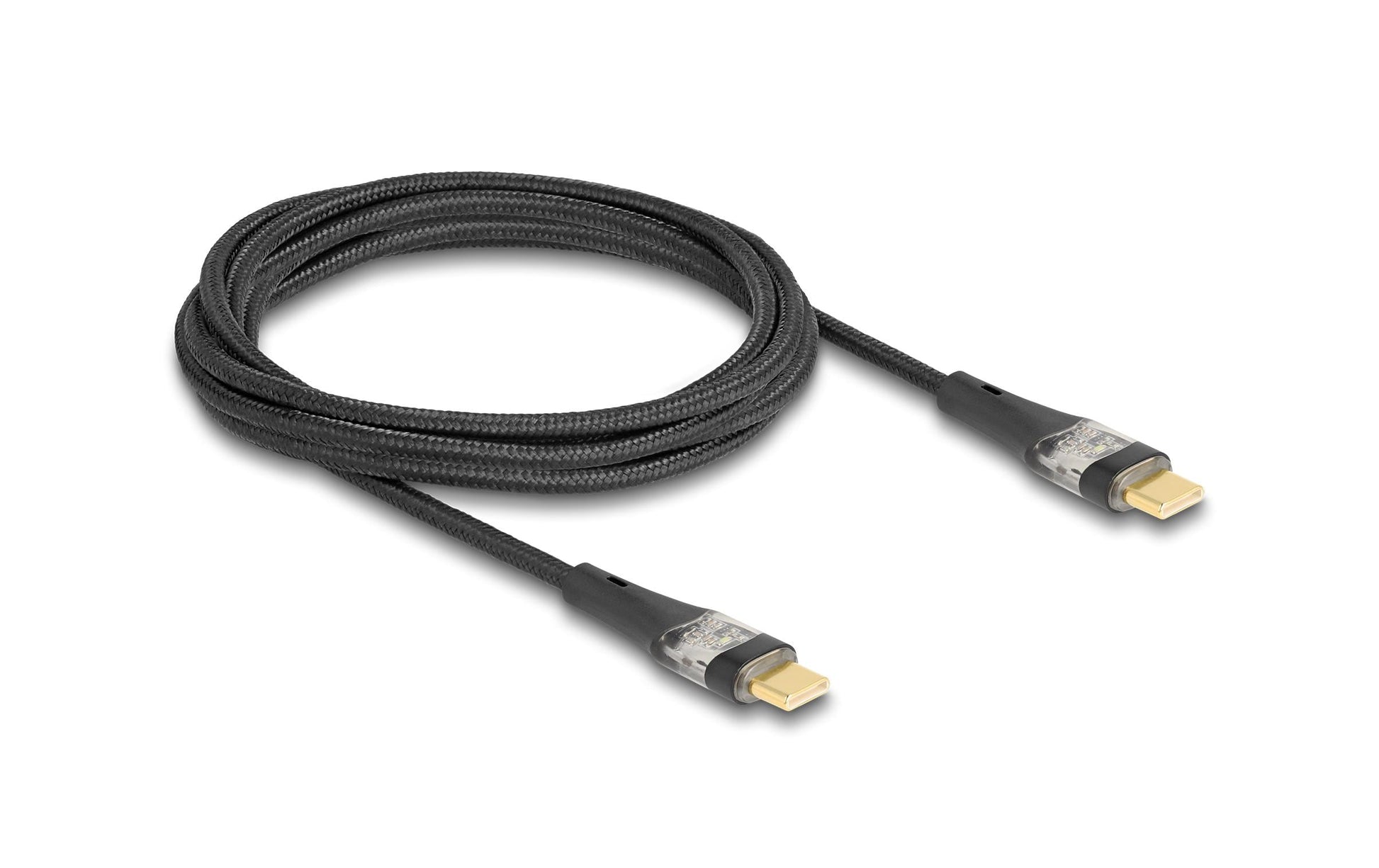 DeLOCK USB-C auf USB-C Kabel – USB 2.0 (480 Mbit/s) – 2 m – PD 100 W – Textilmantel – Schwarz