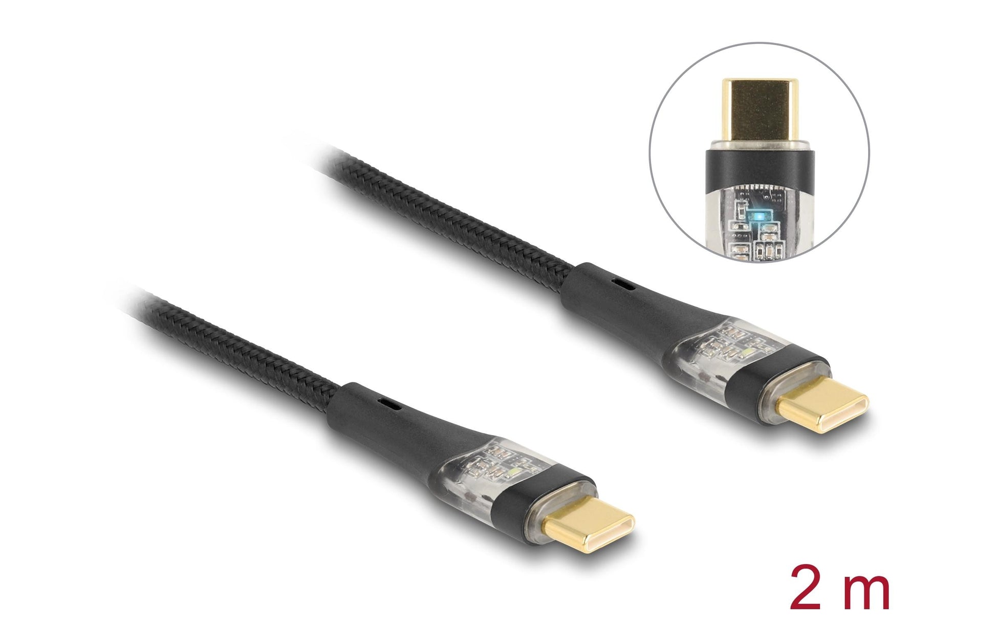 DeLOCK USB-C auf USB-C Kabel – USB 2.0 (480 Mbit/s) – 2 m – PD 100 W – Textilmantel – Schwarz