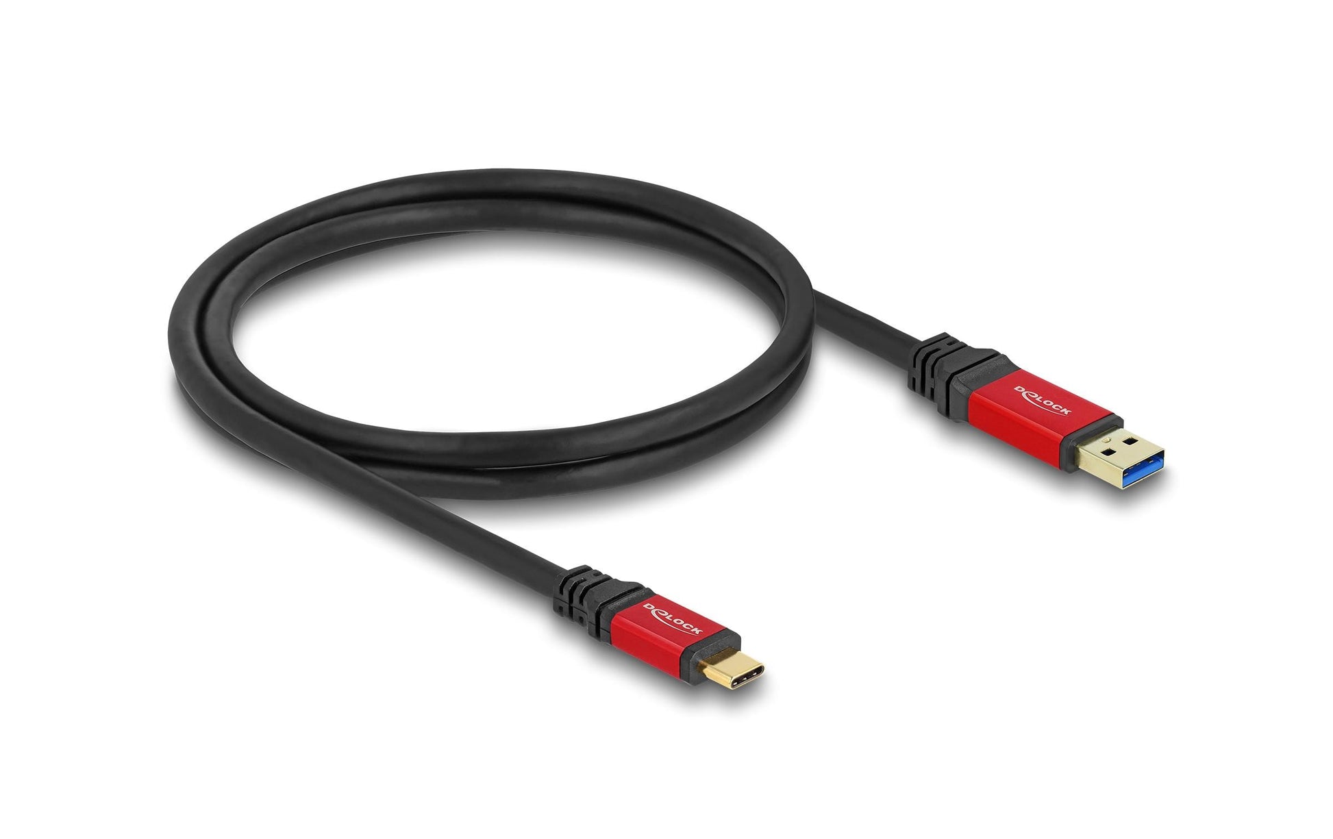 DeLOCK USB-A auf USB-C Kabel – USB 3.2 Gen 2 (10 Gbit/s) – 1 m – Metallverstärkt, Goldkontakte – Schwarz/Rot