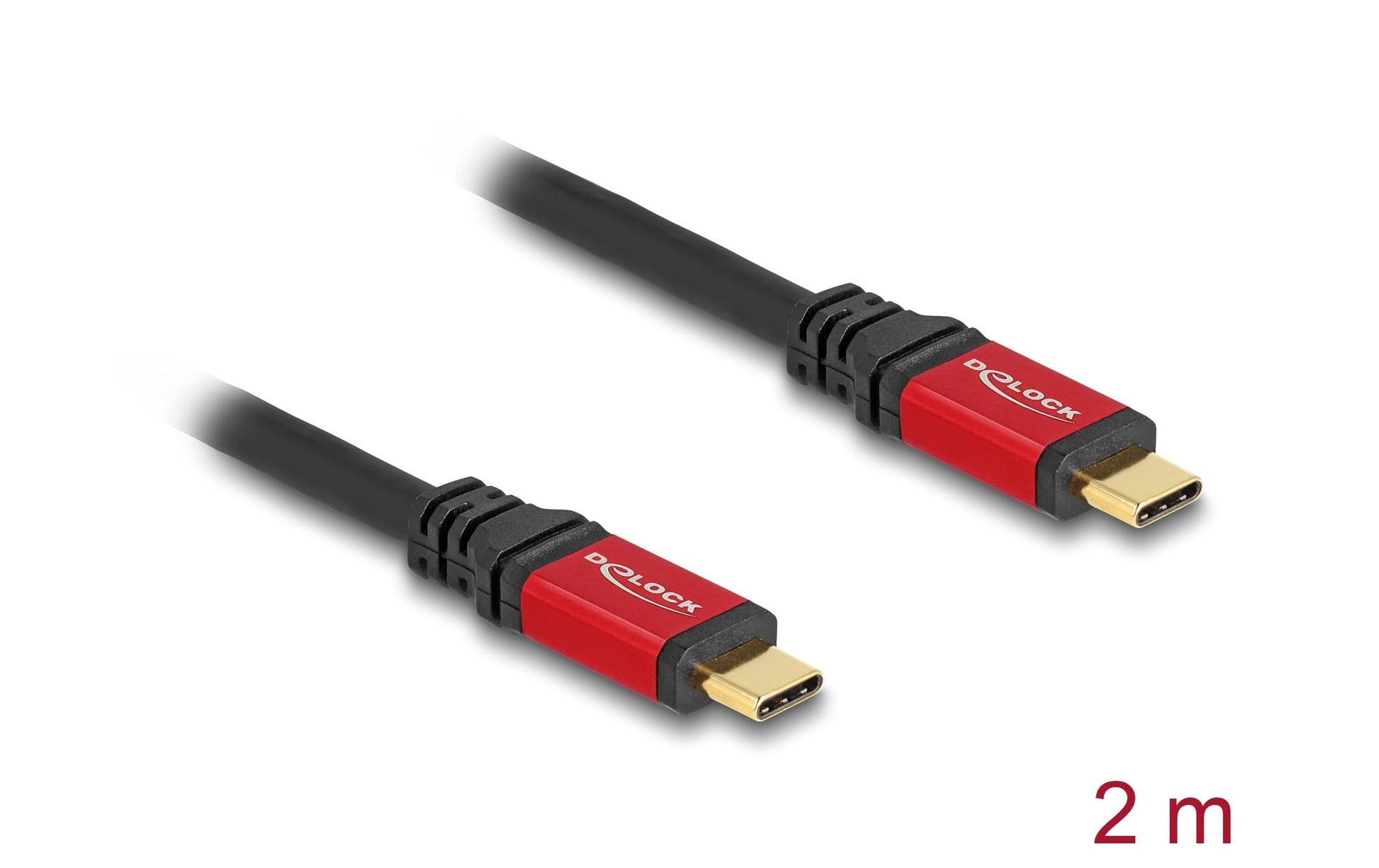 DeLOCK USB-C auf USB-C Kabel – USB 3.2 Gen 1 (5 Gbit/s) – 2 m – PD 100 W – E-Marker – Schwarz/Rot