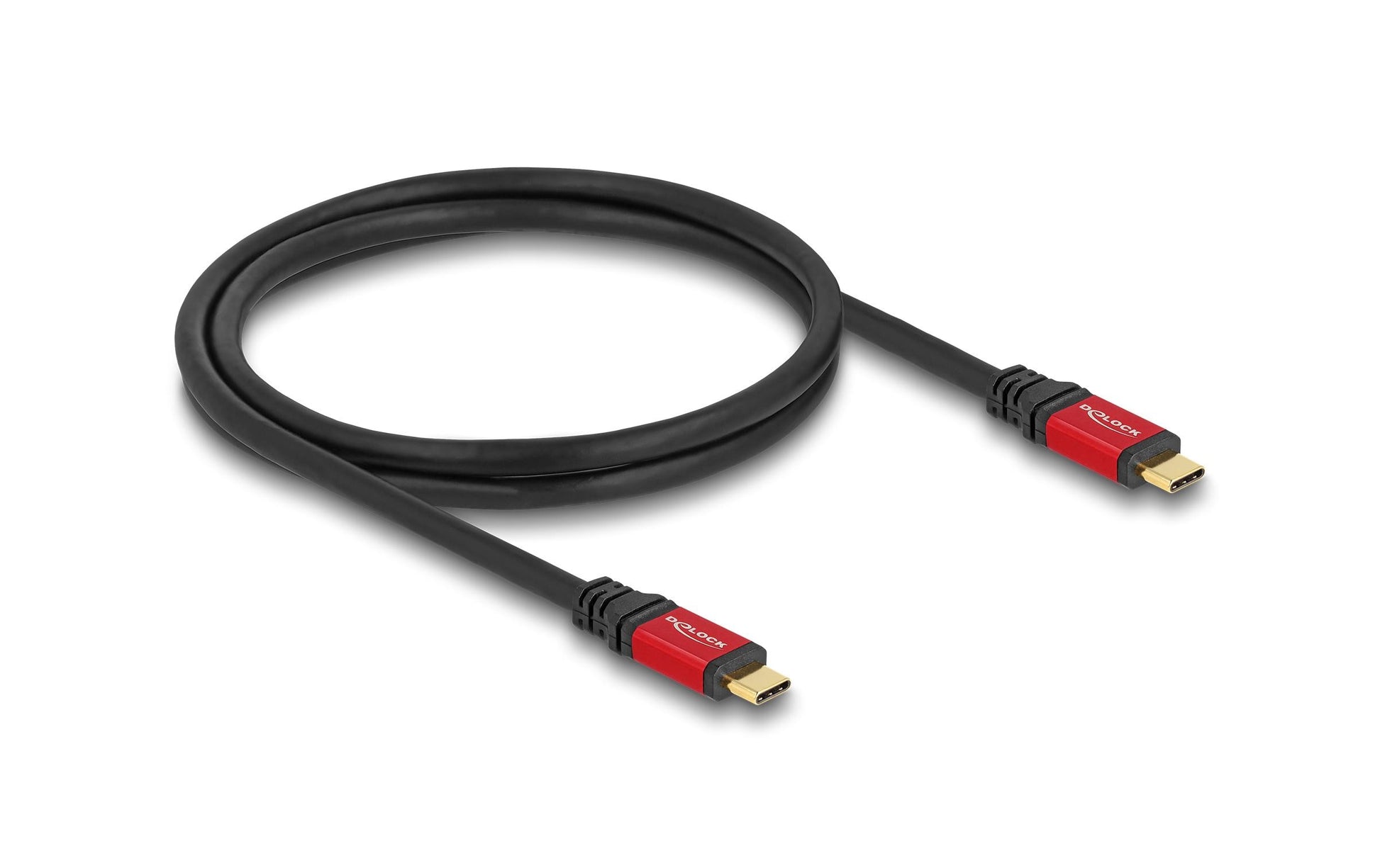 DeLOCK USB-C auf USB-C Kabel – USB 3.2 Gen 2 (10 Gbit/s) – 1 m – PD 100 W – E-Marker – Schwarz/Rot