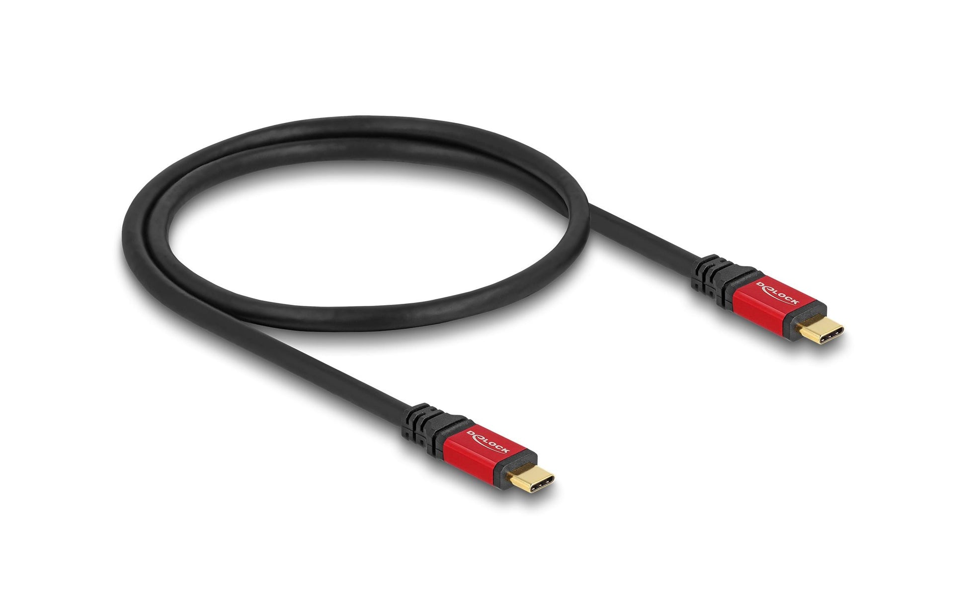 DeLOCK USB-C auf USB-C Kabel – USB4 20 Gbit/s – 0,5 m – PD 100 W – 4K/60 – E-Marker – Schwarz/Rot