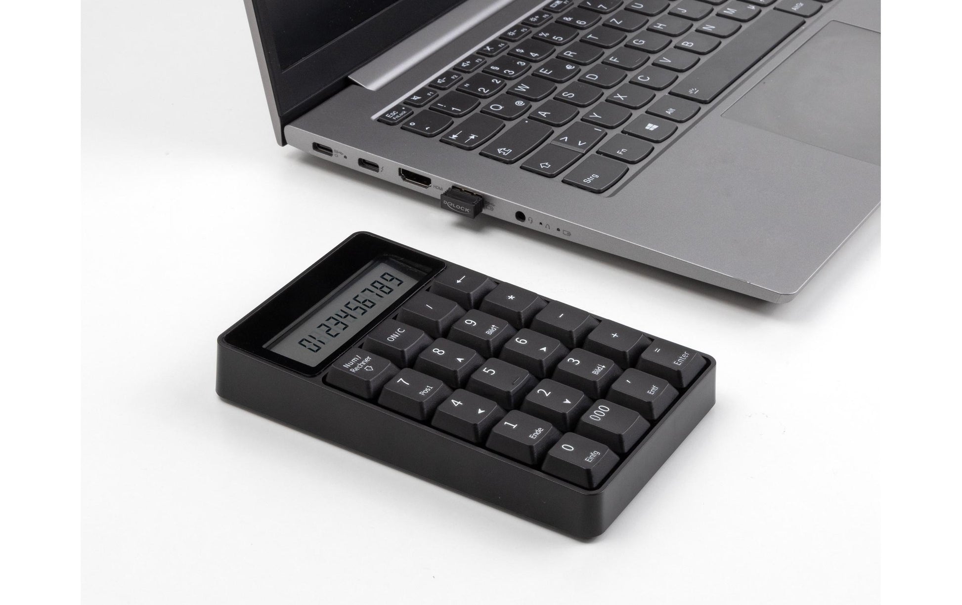 DeLOCK 2-in-1 – Nummernblock – 2,4 GHz USB-A (Nano-Empfänger) – mit Taschenrechner – Schwarz