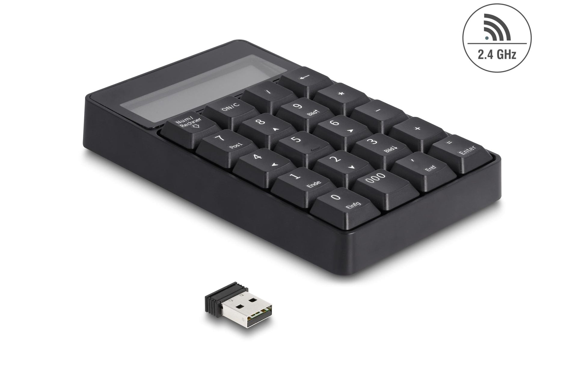 DeLOCK 2-in-1 – Nummernblock – 2,4 GHz USB-A (Nano-Empfänger) – mit Taschenrechner – Schwarz