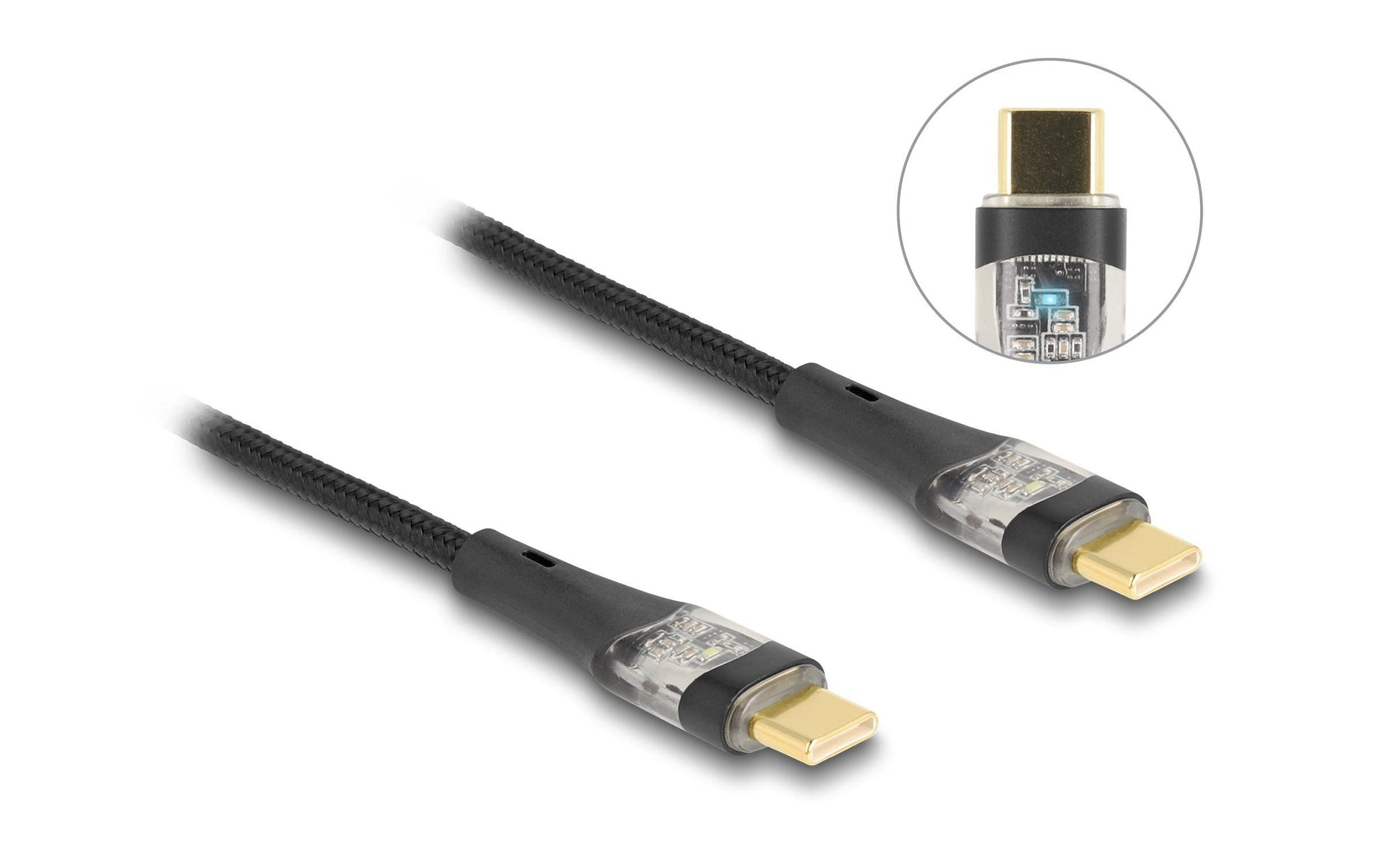 DeLOCK USB-C auf USB-C Kabel – USB 2.0 (480 Mbit/s) – 1 m – PD 100 W – Textilmantel – Schwarz