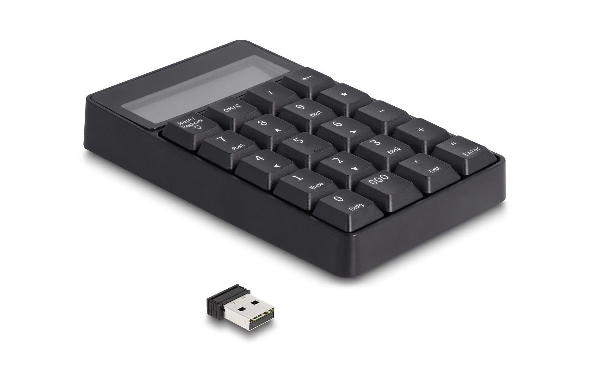 DeLOCK 2-in-1 – Nummernblock – 2,4 GHz USB-A (Nano-Empfänger) – mit Taschenrechner – Schwarz