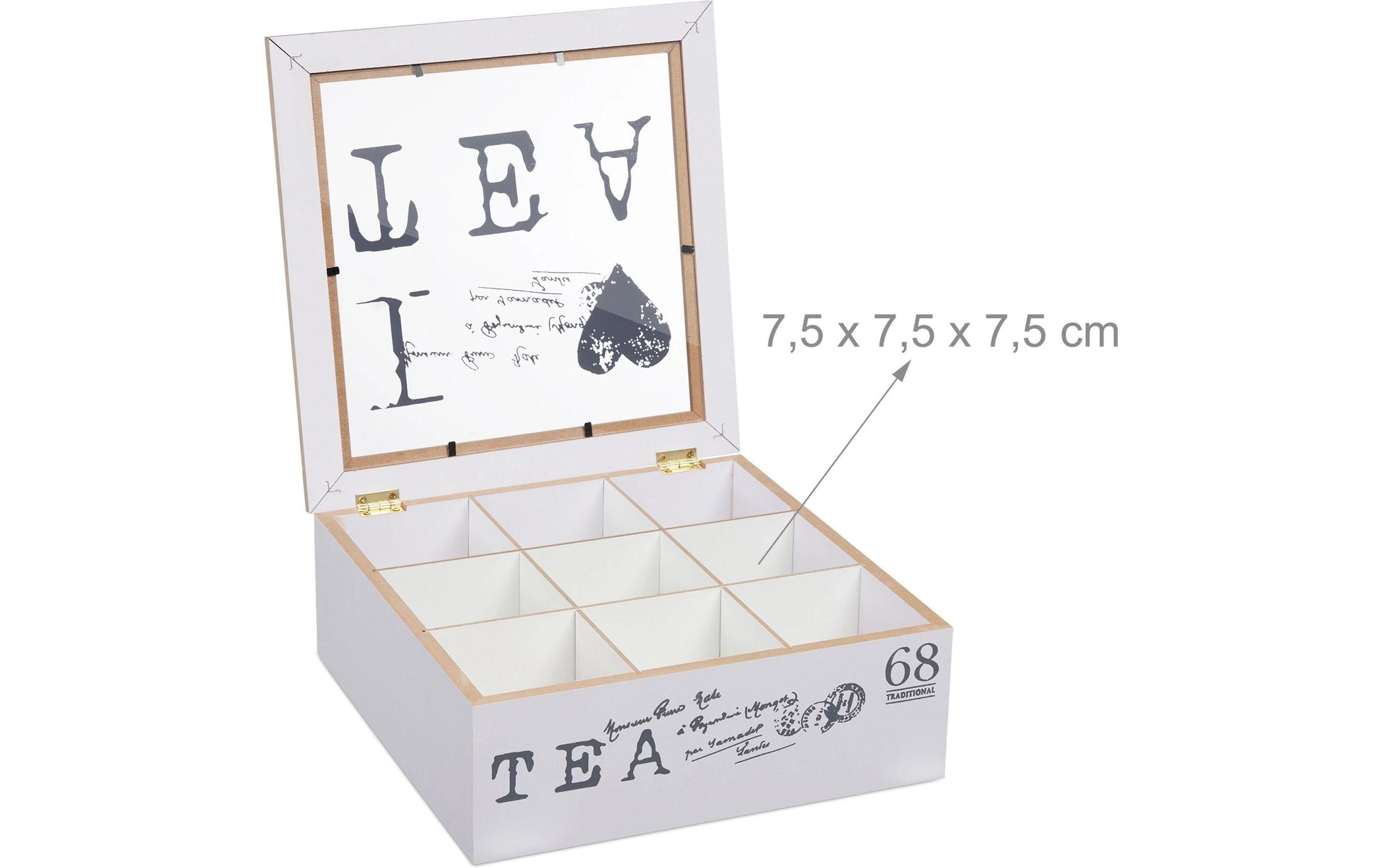 Relaxdays Teebeutelbox Acryl/MDF, 9 Fächer, 25 × 25 × 9 cm, Grau/Weiss