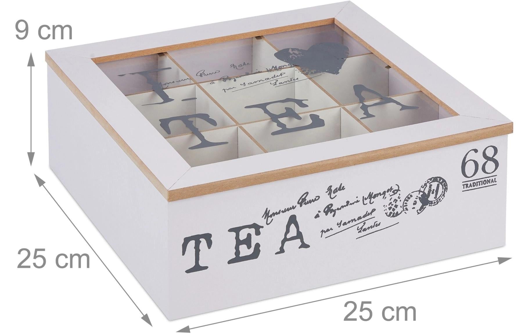 Relaxdays Teebeutelbox Acryl/MDF, 9 Fächer, 25 × 25 × 9 cm, Grau/Weiss