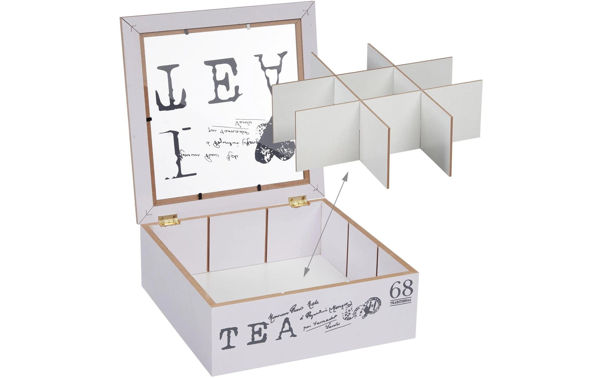 Relaxdays Teebeutelbox Acryl/MDF, 9 Fächer, 25 × 25 × 9 cm, Grau/Weiss