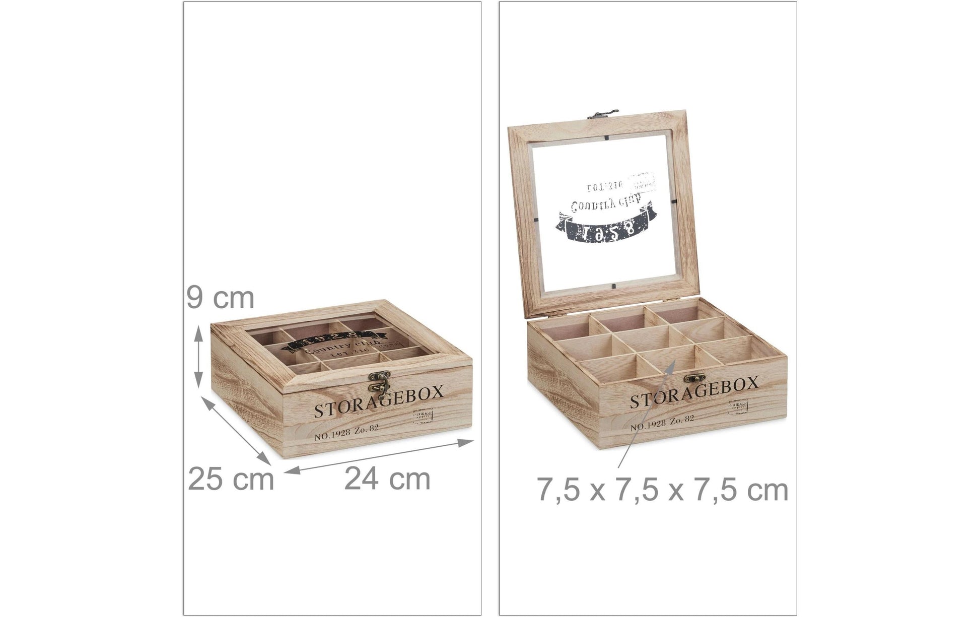 Relaxdays Teebeutelbox Holz, 9 Fächer, 24 × 25 × 9 cm
