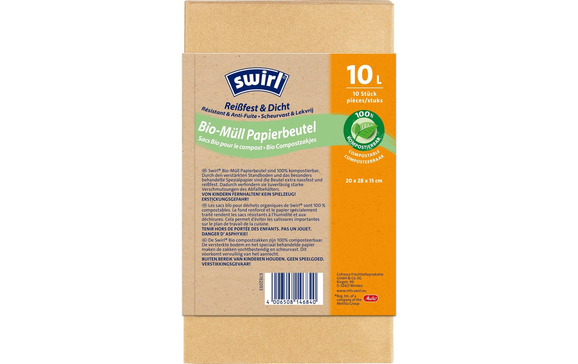 Swirl Kompostierbeutel – 10 l, Papier, Braun, 280 × 210 mm, 10 Stk
