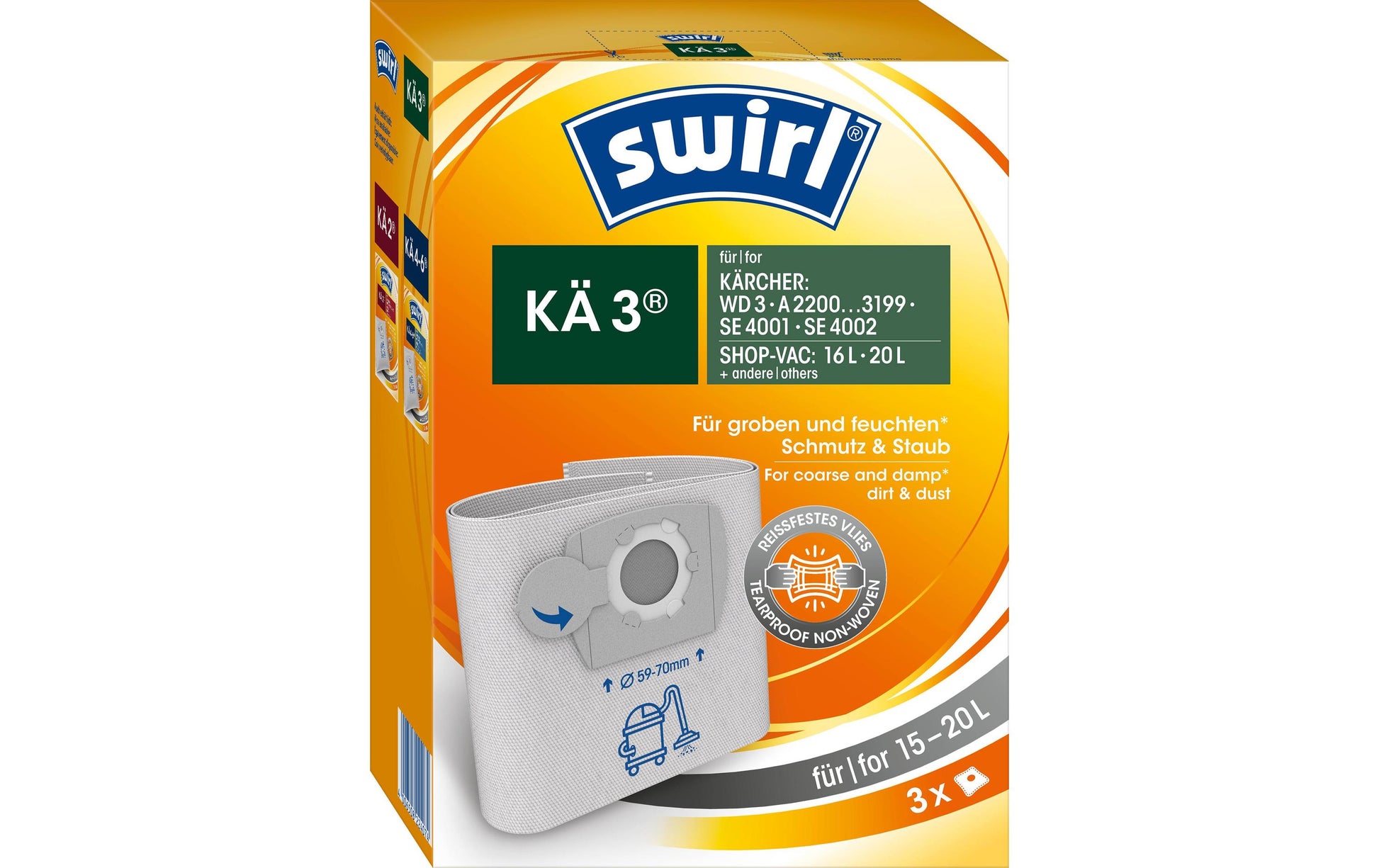 Swirl Staubbeutel KÄ3 224074 – 3 Stück, für Kärcher WD 3A/SE 4001/SE 4002