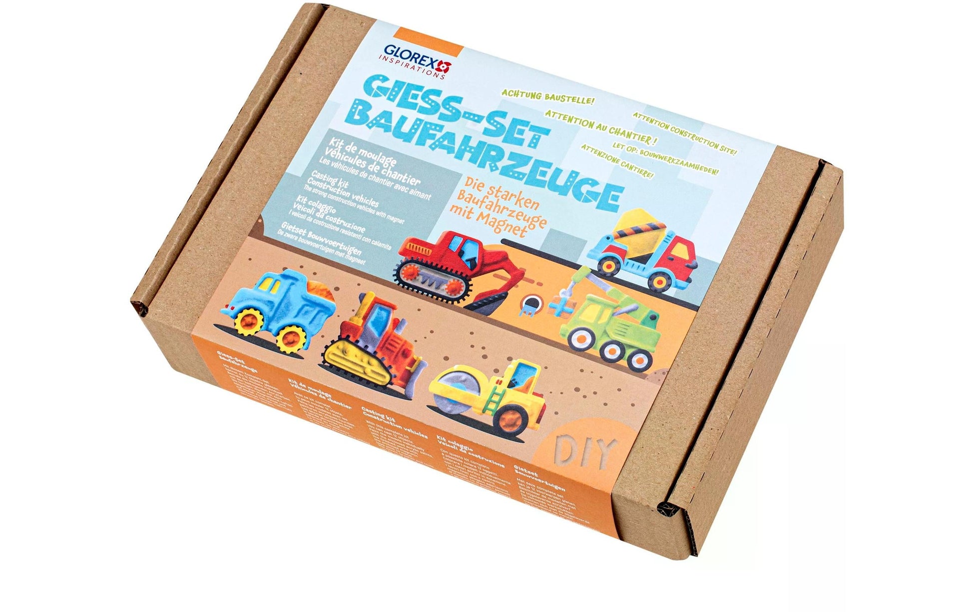 Glorex – Giessharz-/Resin-Set Baufahrzeuge – 6 Motive, 6 Acrylfarben – ab 6 Jahren – lufttrocknend