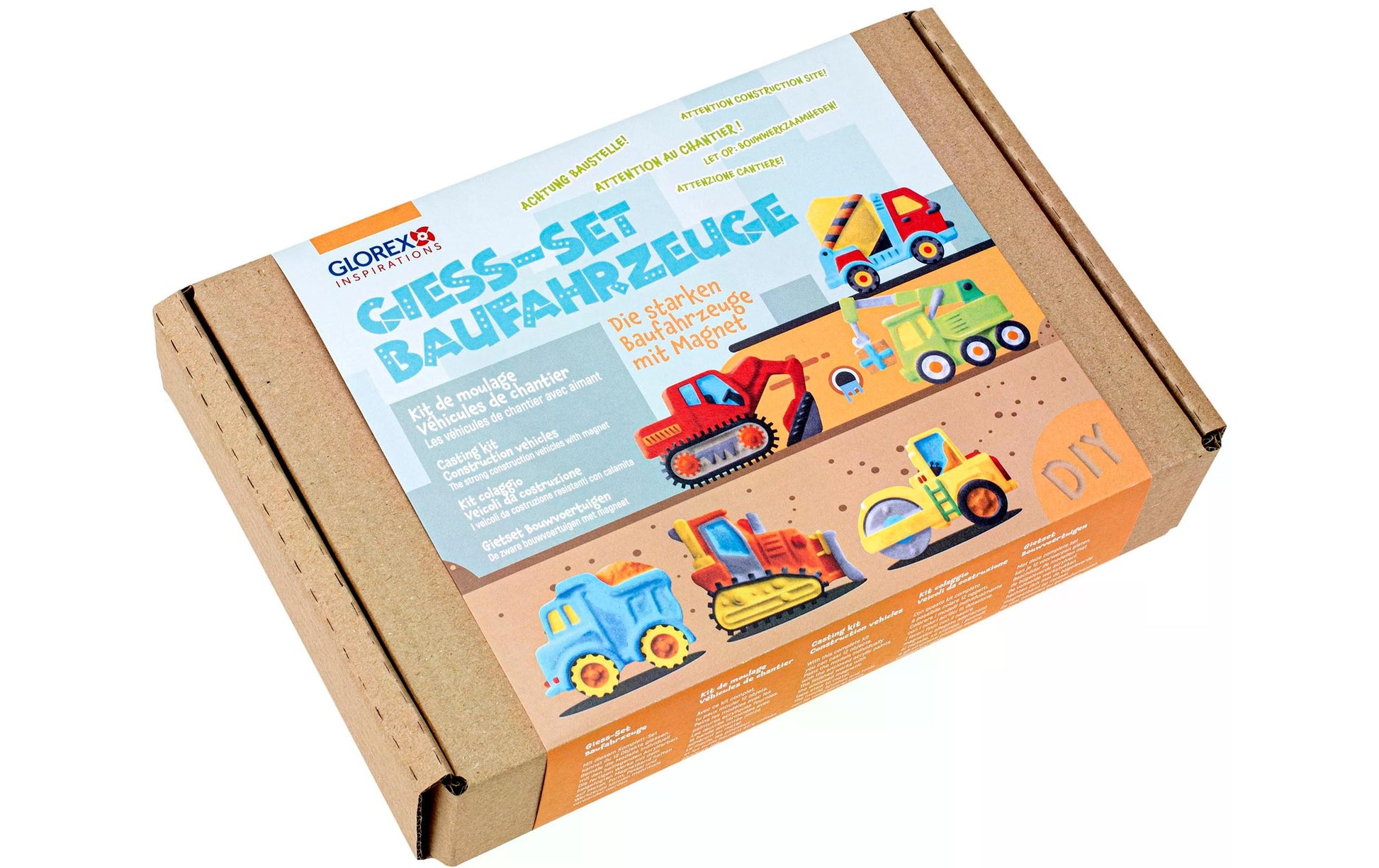 Glorex – Giessharz-/Resin-Set Baufahrzeuge – 6 Motive, 6 Acrylfarben – ab 6 Jahren – lufttrocknend