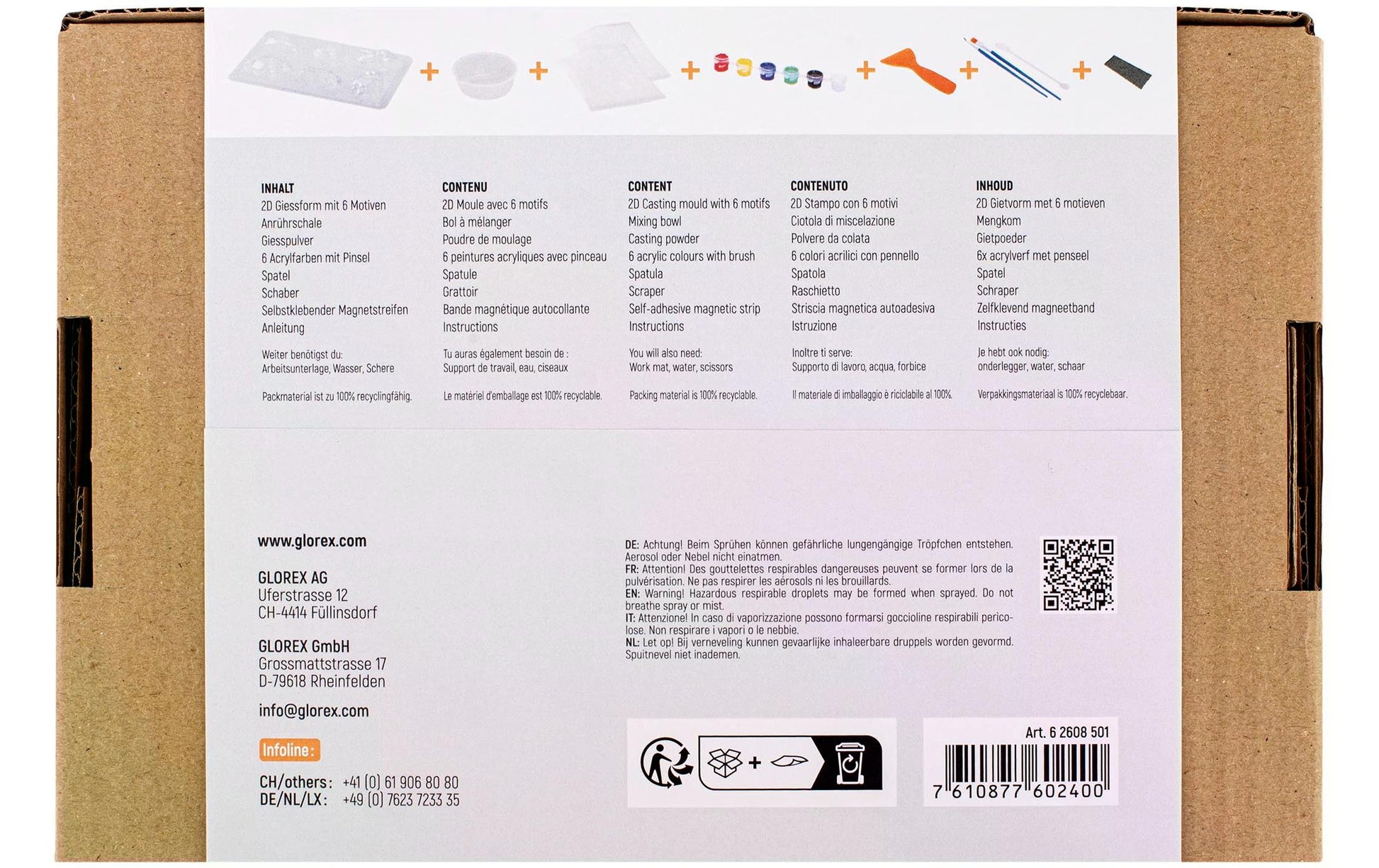Glorex – Giess-Set Weltall – 6 Motive, 6 Acrylfarben mit Pinsel – lufthärtend – ab 6 Jahren