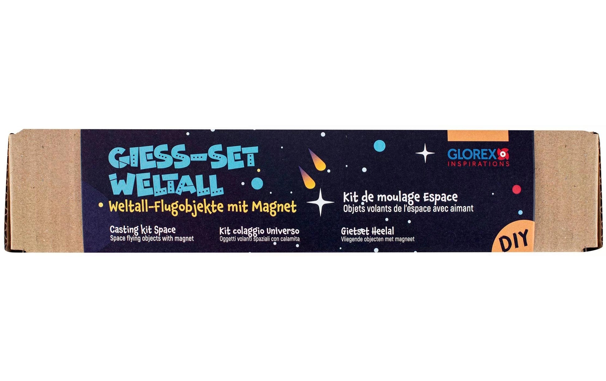 Glorex – Giess-Set Weltall – 6 Motive, 6 Acrylfarben mit Pinsel – lufthärtend – ab 6 Jahren