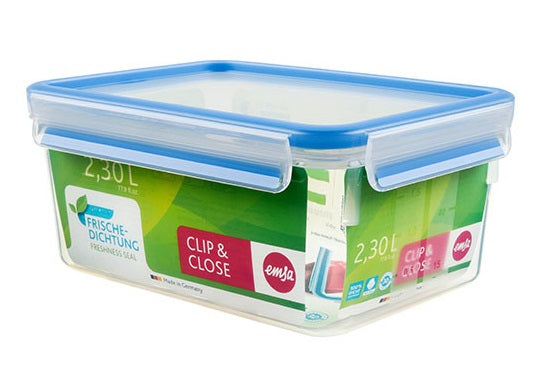 EMSA Clip & Close – Vorratsdose 2,3 l, 16,3 × 22,5 × 9,9 cm, Polypropylen (PP)/TPE, transparent/blau