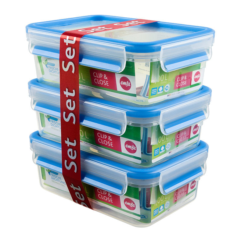 EMSA Vorratsdose 1 l, 19,5 × 13,5 × 7 cm, Polypropylen (PP), transparent/blau