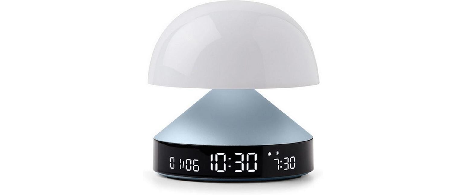 Lexon Lichtwecker Mina Sunrise – digital – 11 × 11 cm, hellblau, Aluminium, USB, Wecktöne