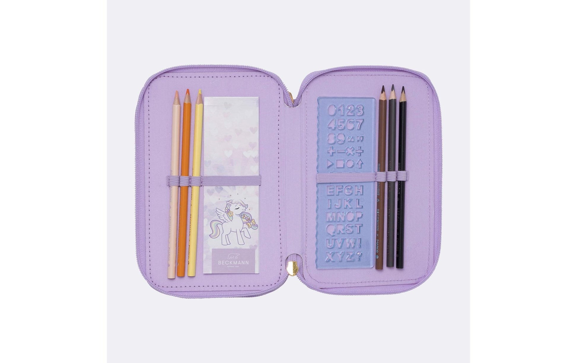 Beckmann Classic Etui Triple, gefüllt, 28-teilig – Unicorn Princess – Polyester – 20,5 × 7,0 × 12,0 cm