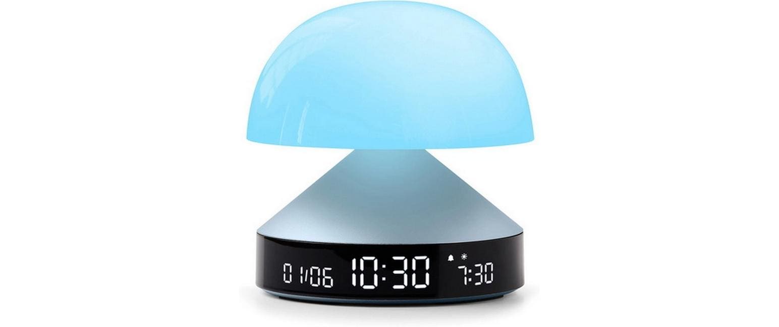 Lexon Lichtwecker Mina Sunrise – digital – 11 × 11 cm, hellblau, Aluminium, USB, Wecktöne