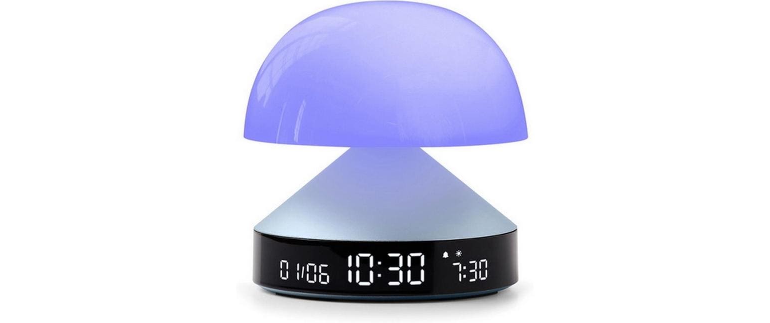Lexon Lichtwecker Mina Sunrise – digital – 11 × 11 cm, hellblau, Aluminium, USB, Wecktöne