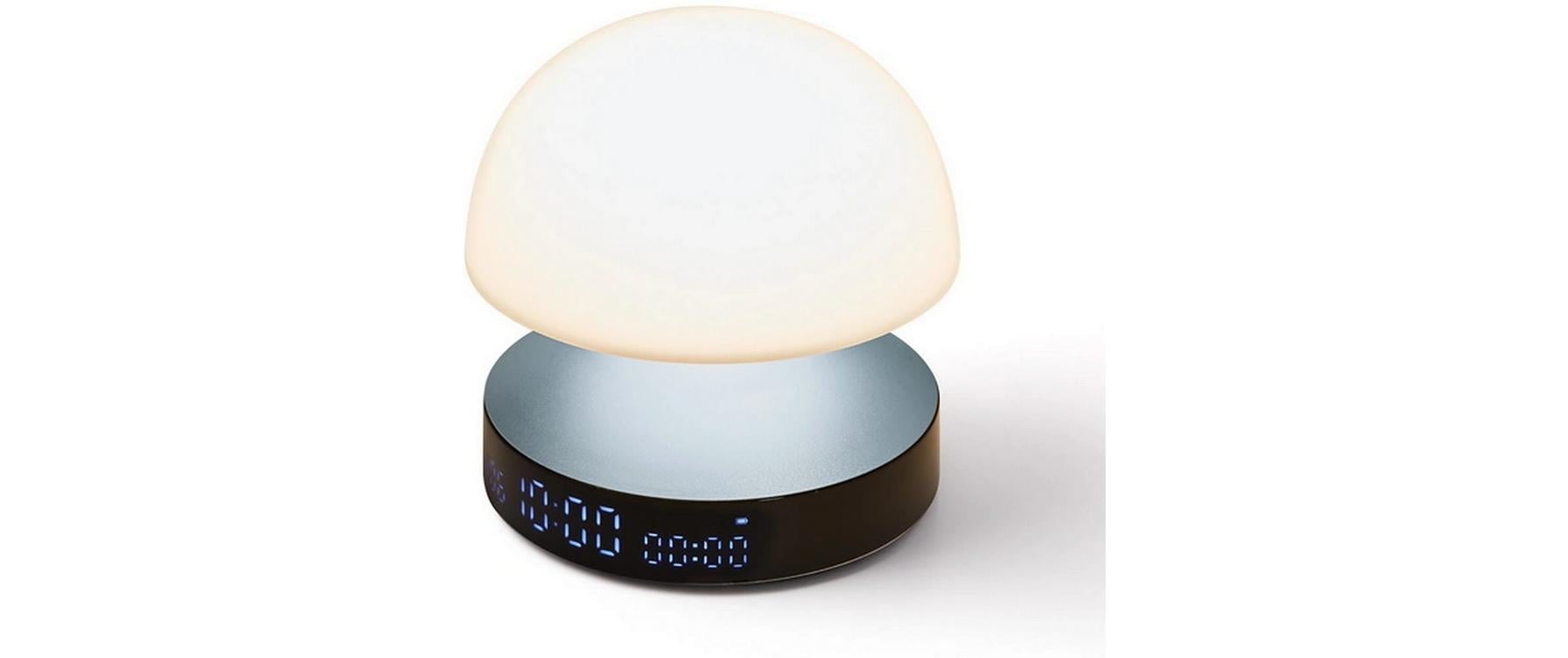 Lexon Lichtwecker Mina Sunrise – digital – 11 × 11 cm, hellblau, Aluminium, USB, Wecktöne
