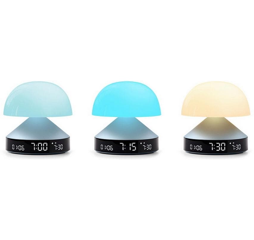 Lexon Lichtwecker Mina Sunrise – digital – 11 × 11 cm, hellblau, Aluminium, USB, Wecktöne