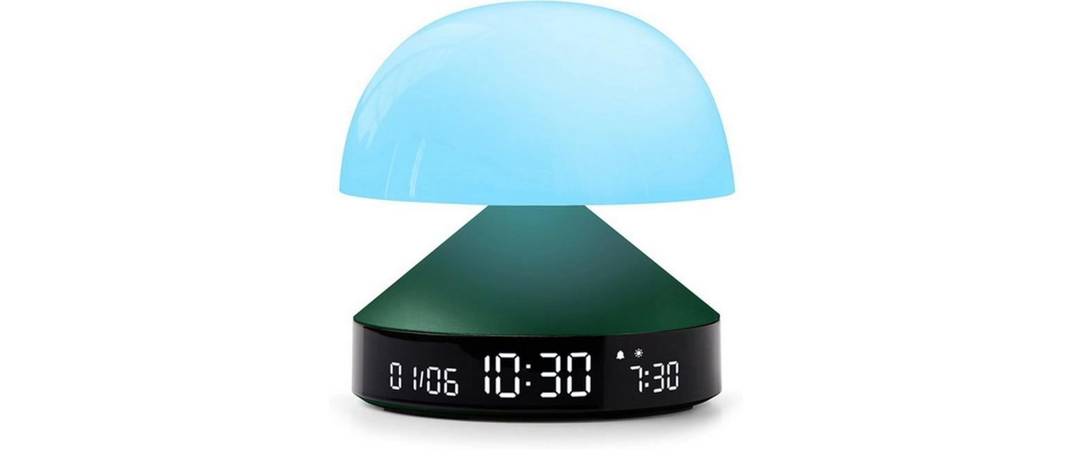 Lexon Lichtwecker Mina Sunrise – digital – 11 × 11 cm, dunkelgrün, Aluminium, USB, 5 Wecktöne