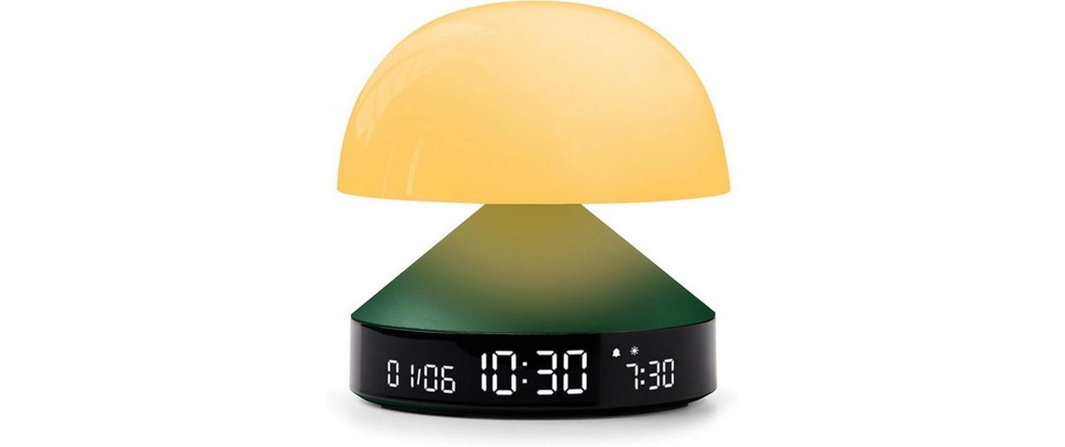 Lexon Lichtwecker Mina Sunrise – digital – 11 × 11 cm, dunkelgrün, Aluminium, USB, 5 Wecktöne