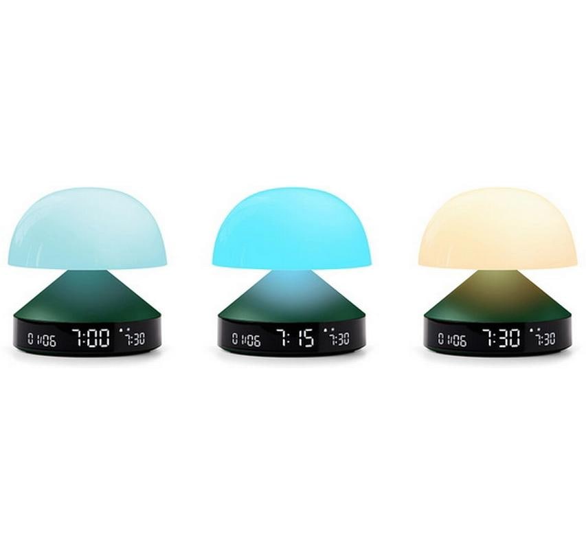 Lexon Lichtwecker Mina Sunrise – digital – 11 × 11 cm, dunkelgrün, Aluminium, USB, 5 Wecktöne